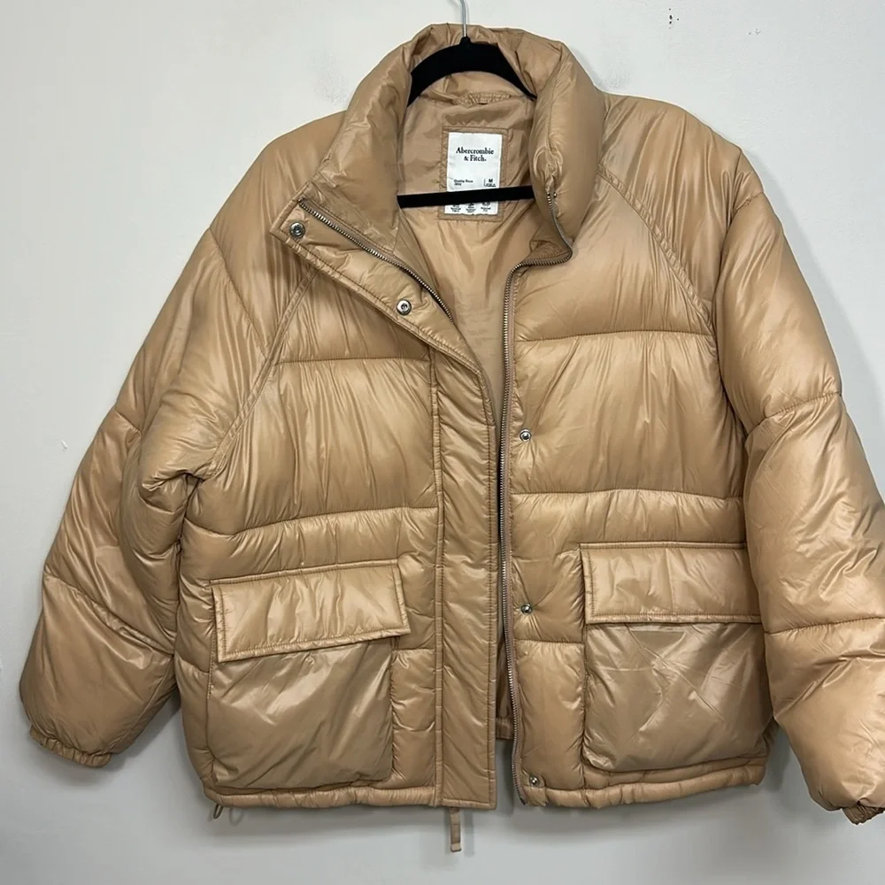 Abercrombie & Fitch Oversized‎ Utility Puffer Tan Jacket Medium - Picture 4 of 7